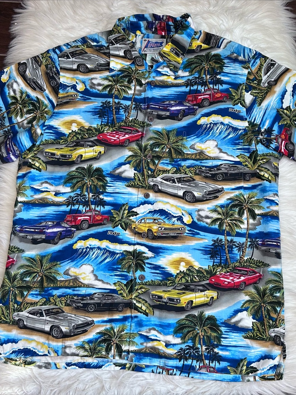 Reyn Spooner Sports Dodge Hawaiian Button Up Shirt Mens M Muscle Cars Aloha